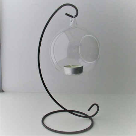 Glas Windlicht-kugel 100 mm mit Metallständer 230mm