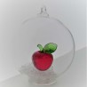 Glaskugel mit Kristall 7.5cm Apfel rot klar mit losen kristallen   zum hängen und stellen