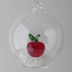 Glaskugel mit Kristall 7.5cm Apfel rot klar mit losen kristallen   zum hängen und stellen