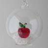 Glaskugel mit Kristall 7.5cm Apfel rot klar mit losen kristallen   zum hängen und stellen