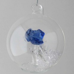 Glaskugel mit Kristall 7.5cm Rose blau rosa  mit losen Kristallen in der Kugel. zum haengen und stellen
