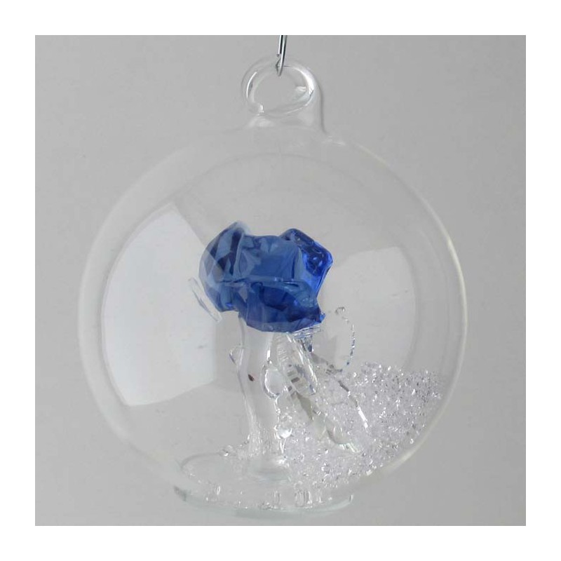 Glaskugel mit Kristall 7.5cm Rose blau rosa  mit losen Kristallen in der Kugel. zum haengen und stellen