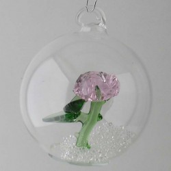 Glaskugel mit Kristall 7.5cm Rose blau rosa  mit losen Kristallen in der Kugel. zum haengen und stellen