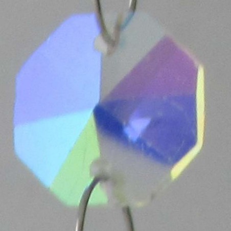 Kristallglas 14mm klar AB Achtecke mit 2 Löcher