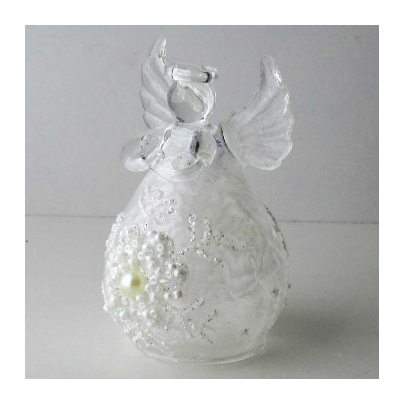 Glas Engel 8.3cm weiss betend,  zum hängen und stellen