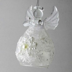 Glas Engel 8.3cm weiss betend,  zum hängen und stellen