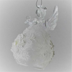 Glas Engel 8.3cm weiss betend,  zum hängen und stellen