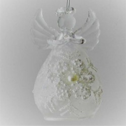Glas Engel 8.3cm weiss betend,  zum hängen und stellen