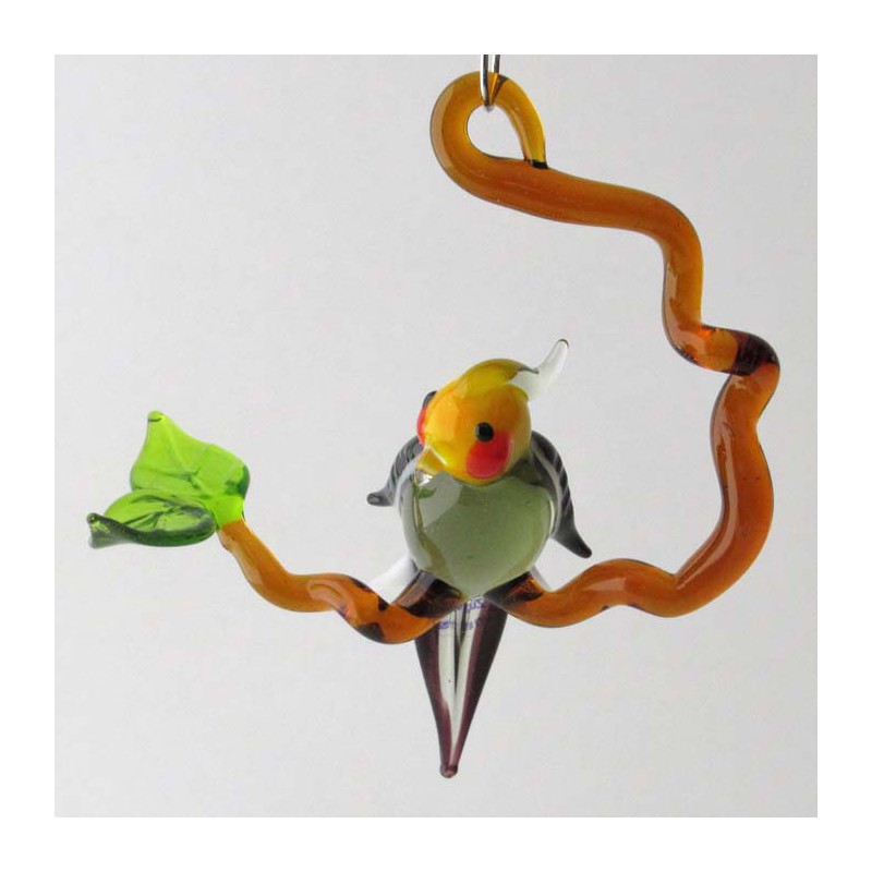 Glasvogel, Nymphensittich 70mm auf Ast klein, zum hängen
