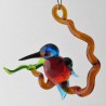 Glasvogel, Eisvogel 58mm auf Ast klein blau Bernstein, zum hängen