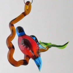 Glasvogel, Eisvogel 58mm auf Ast klein blau Bernstein, zum hängen