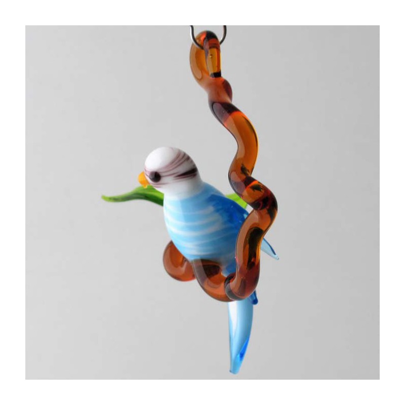 Glasvogel, Wellensittich 70mm klein blau auf Ast zum hängen