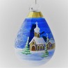 Glastropfen 80 x 50 mm Blau Winterlandschaft mit Goldrand zum hängen