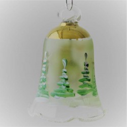 Glasglocke 040 mm Hellgrün Winterlandschaft mit Goldrand zum hängen