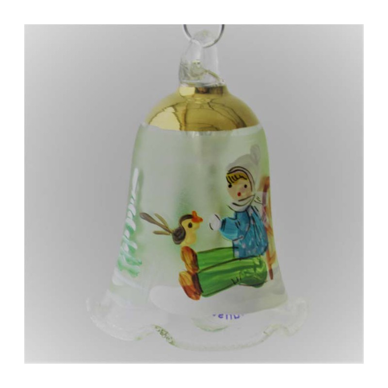 Glasglocke 040 mm Hellgrün Winterlandschaft mit Goldrand zum hängen