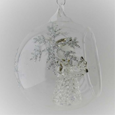 Glas Engel in Kugel offen 80 mm, klar Silbers bemalt, zum hängen und stellen