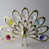 Pfau mit Farbigen Swarovski Elements vergoldet