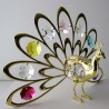 Pfau mit Farbigen Swarovski Elements vergoldet