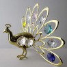 Pfau mit Farbigen Swarovski Elements vergoldet