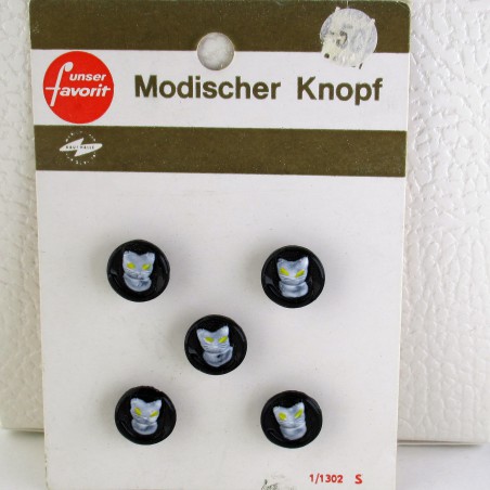 Glasknöpfe 11 mm für Kinder blau mit Katzenkopf handgemalt