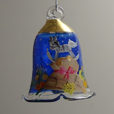 Glasglocke 040 mm Blau Gabensack Weihnacht mit Goldrand zum hängen