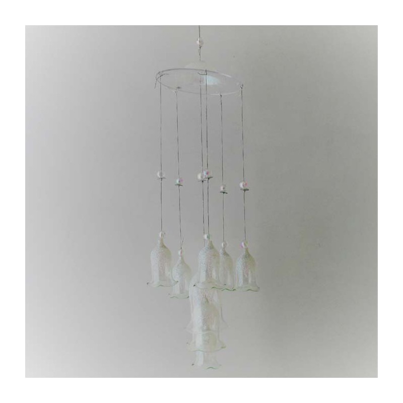 Glas Glocken 30cm Mobile mit 8 Glocken klar weiss