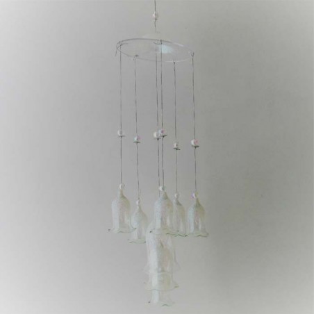 Glas Glocken 30cm Mobile mit 8 Glocken klar weiss