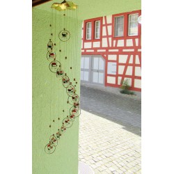 Glas Glocken 66cm mobile  mit 16 Glocken klar grün rot im Metall Ring vergoldet