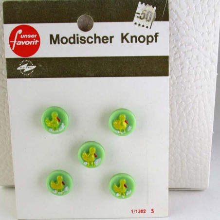 Glasknöpfe 11 mm für Kinder grün mit gelbem Huhn handgemalt