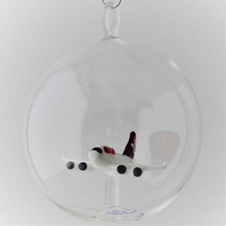 Glaskugel 80mm Flugzeug innen Mundgeblasen zum hängen