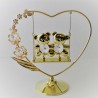 Herz mit 2 Bären auf Schaukel mit Swarovski Elements vergoldet