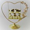Herz mit 2 Bären auf Schaukel mit Swarovski Elements vergoldet