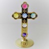 Kreuz mit Farbigen Swarovski Elements vergoldet