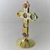 Kreuz mit Farbigen Swarovski Elements vergoldet