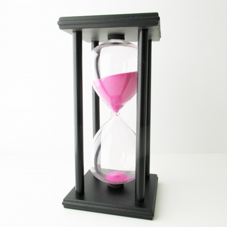 Sanduhr 45 Min. 20 cm Holzgestell  schwarz viereckig mit 4 Sauelen