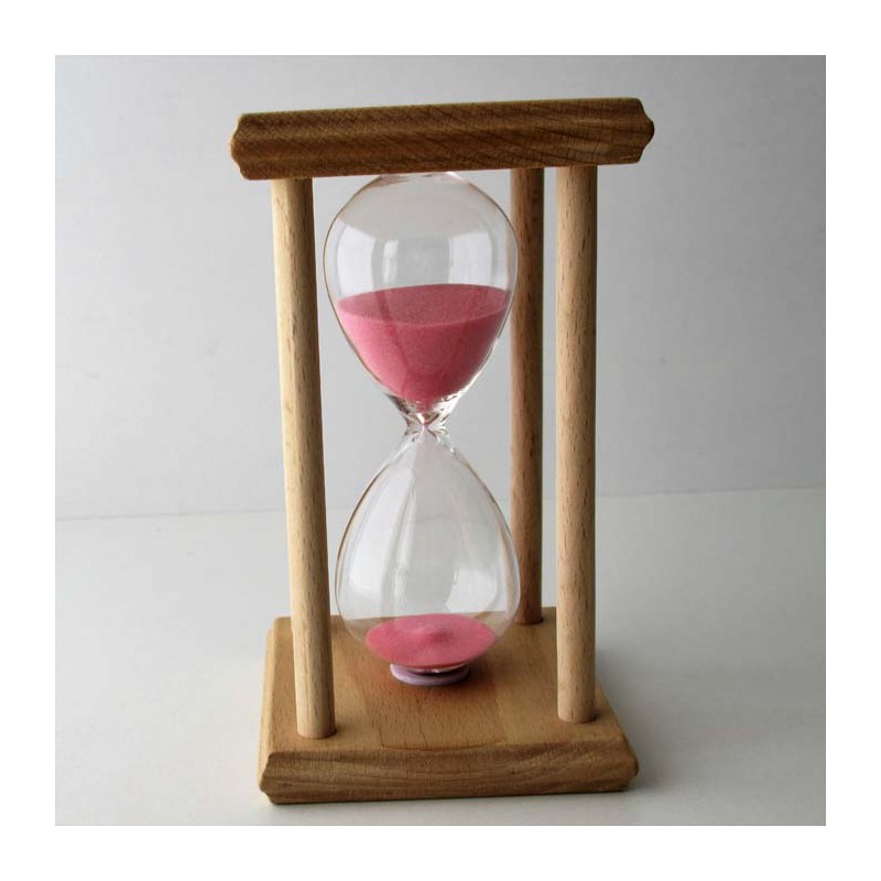 Sanduhr 20 Min.14 cm Rosa, im Buche-Holzgestell viereckig mit fier Saeulen