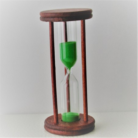 Sanduhr 5 Min. 9cm Grün, zylindrisch Glas in Holzgestell Buche Natur-gebeizt,