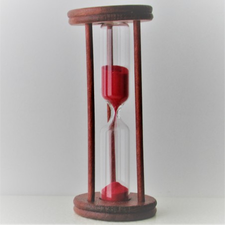 Sanduhr 4 Min. 9cm Rot, zylindrisch Glas in Holzgestell Buche Natur,