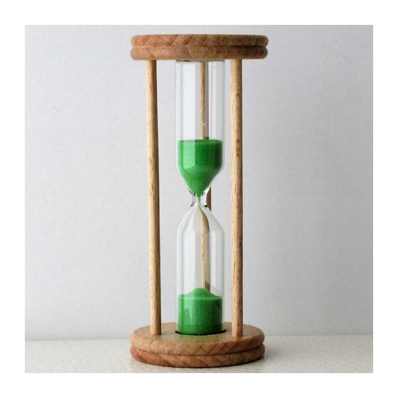 Sanduhr 5 Min. 9cm Grün, zylindrisch Glas in Holzgestell Buche Natur-gebeizt,