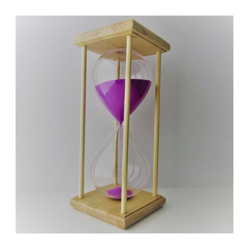 Sanduhr 5 - 45 Min. 29cm Glas im Eschen Gestell, Sand farbig Sanduhr 5 - 45 Min. 29cm Glas im Eschen Gestell, Sand farbig