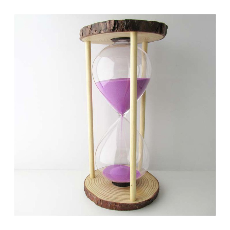 Sanduhr 5 - 45 Min. 29cm Glas im Naturholz Gestell, Sand farbig Sanduhr 5 - 45 Min. 29cm Glas im Naturholz Gestell, Sand farbig