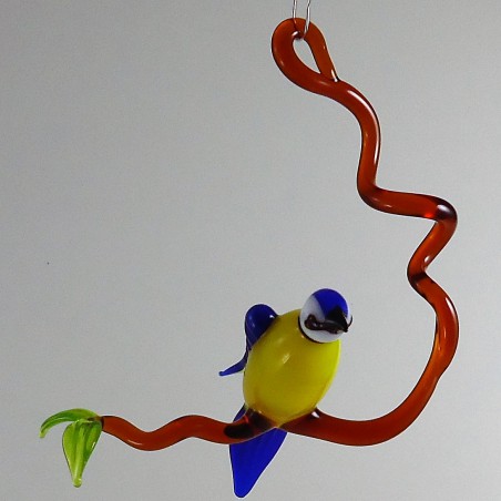 Glasvogel Blaumeise 120mm auf Ast zum hängen