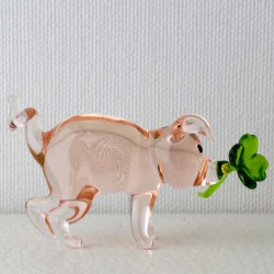 Glas Glücksschwein 62mm mit Kleeblatt