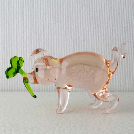 Glas Glücksschwein 62mm mit Kleeblatt