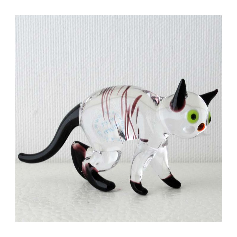 Glas Katze 70mm klar-schwarz stehend