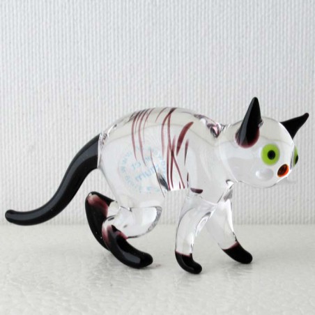 Glas Katze 70mm klar-schwarz stehend