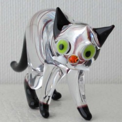 Glas Katze 70mm klar-schwarz stehend