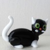 Glas Katze 44mm Glas sitzend schwarz - weiss 44mm