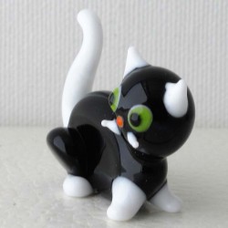 Glas Katze 44mm Glas sitzend schwarz - weiss 44mm