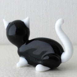 Glas Katze 44mm Glas sitzend schwarz - weiss 44mm